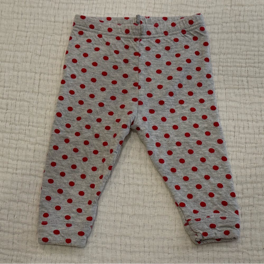 Petit Bateau Gray Leggings with Red Polka Dots 6M